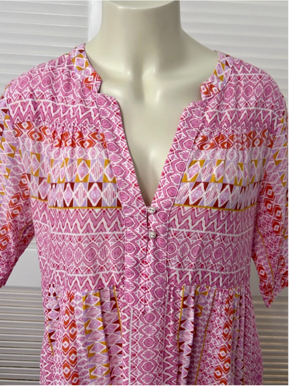 Xirena Billie Dress M Pink Geometric Block Print Cotton Babydoll Mini - Picture 3 of 12